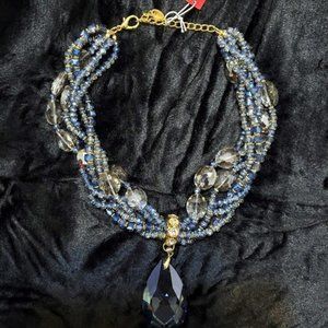 Christian Siriano Designer Statement Rhinestone Bib Choker Blues NWT